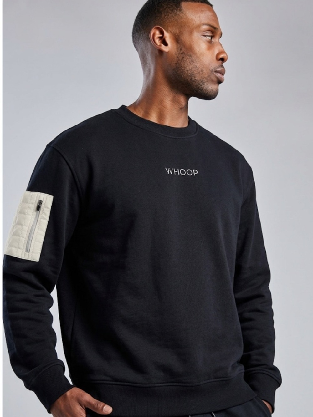 WHOOP Men’s Black Performance Crewneck Sweatshirt - Size M - Quilted Zip Sleeve